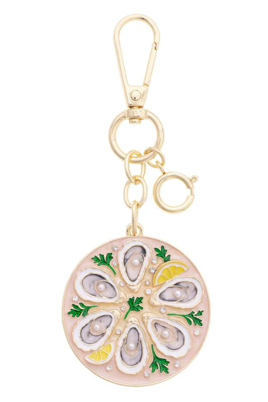 Pearl Oyster Platter Embellished Bag Charm in Multi made by Canvas Style