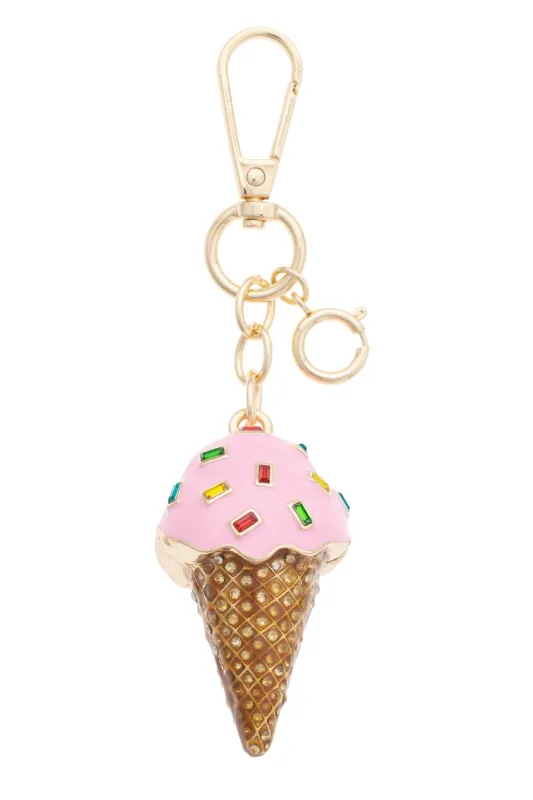 Rhinestone Ice Cream Cone Embellished Bag Charm in Light Pink made by Canvas Style