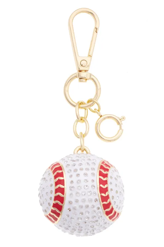 3-D Baseball Embellished Bag Charm in White & Red made by Canvas Style