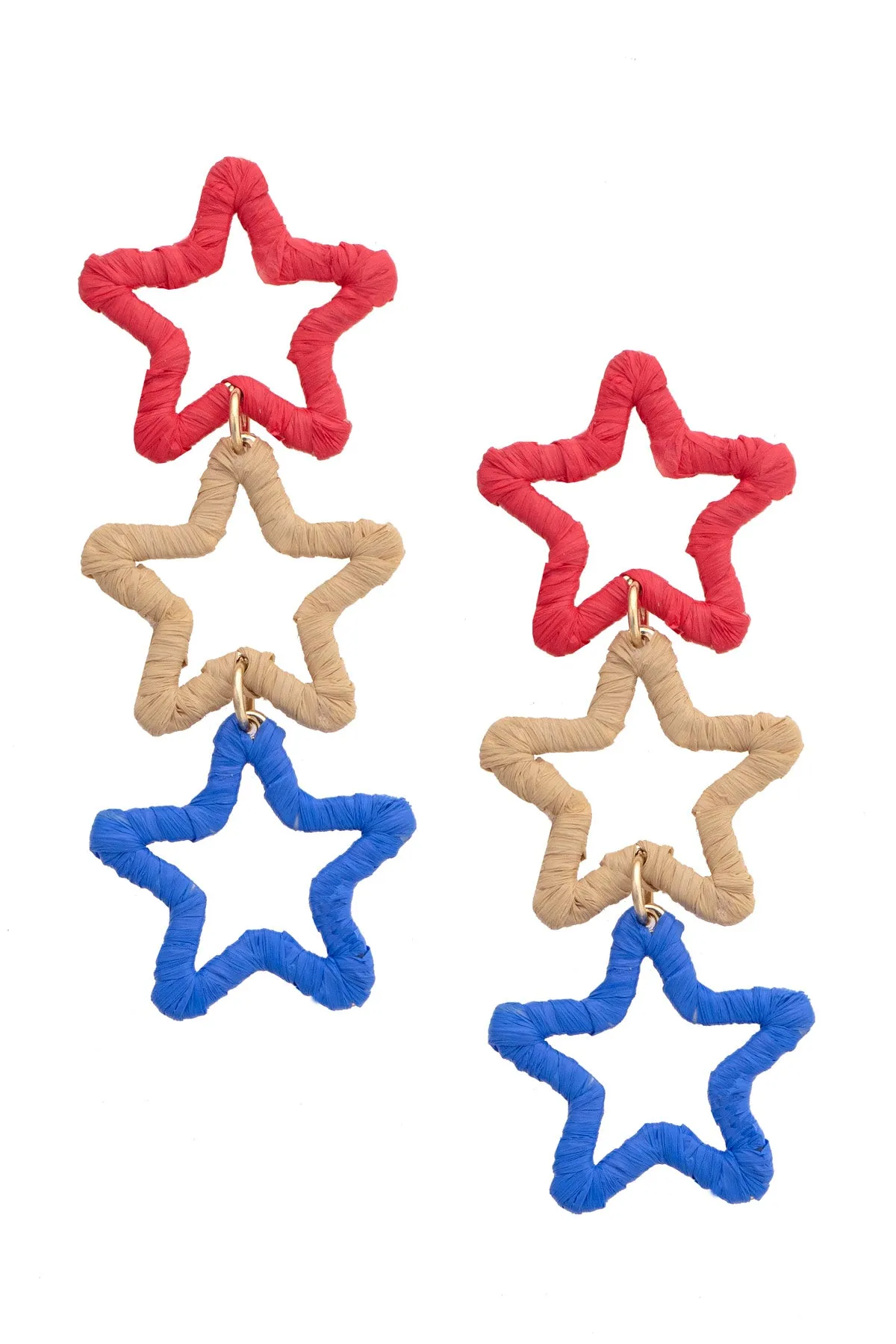 Triple Drop Raffia Star Earrings in Red sold by Canvas Style