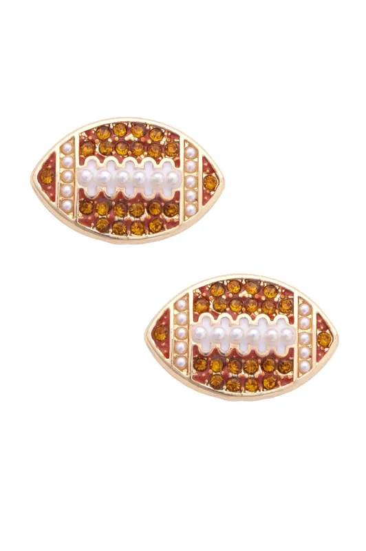 Pave Football Stud Earrings in Shiny Gold made by Canvas Style
