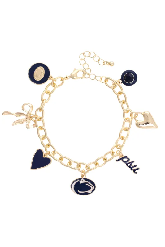 Penn State Nittany Lions Enamel Icons Charm Bracelet in Shiny Gold made by Canvas Style