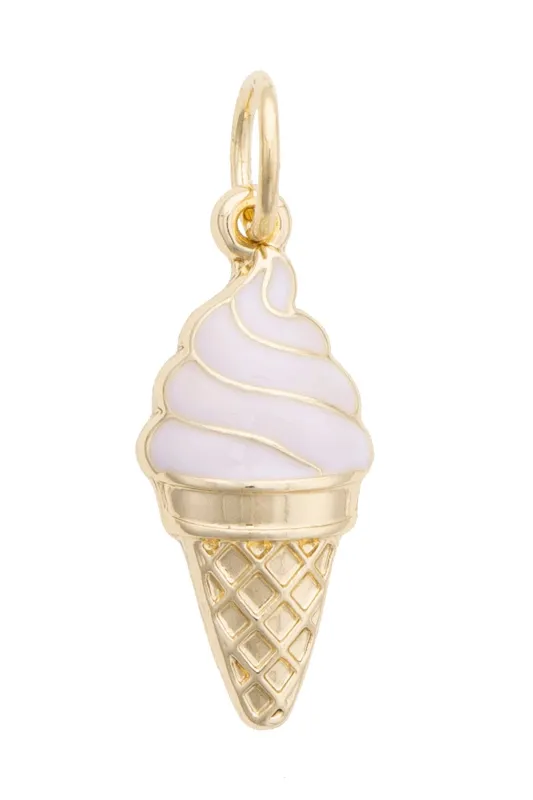 Vanilla Ice Cream Cone Charm in White & Shiny Gold made by Canvas Style