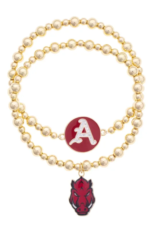 Arkansas Razorbacks Ball Bead Bracelet Set of 2 made by Canvas Style