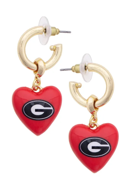 Georgia Bulldogs Heart Drop Earrings made by Canvas Style