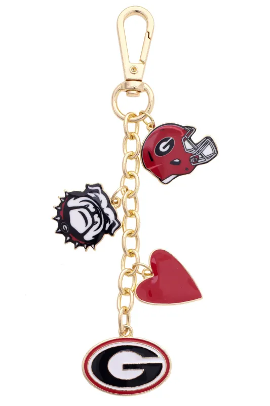 Georgia Bulldogs Heart Cluster Bag Charm made by Canvas Style