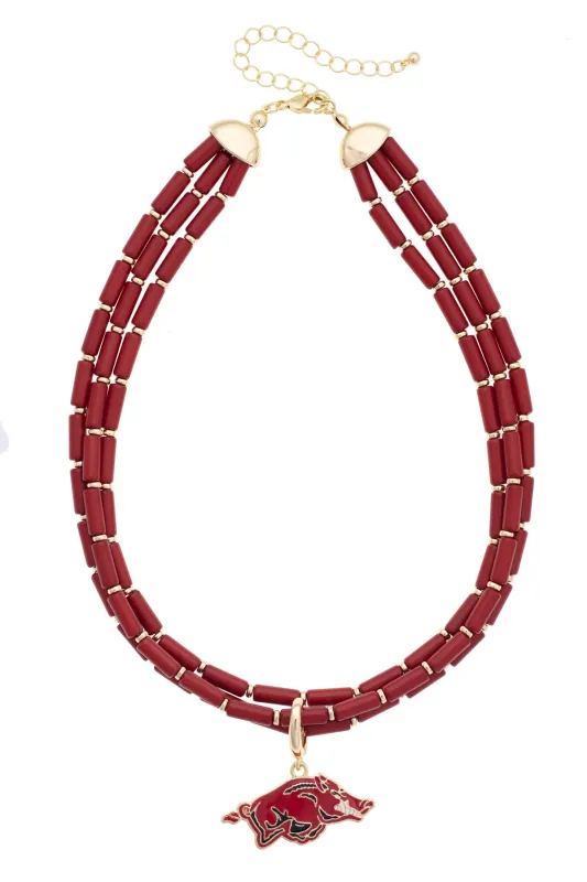 Arkansas Razorbacks Multi-Strand Beaded Logo Necklace made by Canvas Style