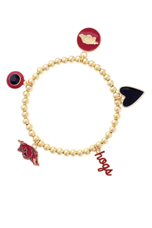 Arkansas Razorbacks Enamel Icons Stretch Bracelet in Shiny Gold made by Canvas Style
