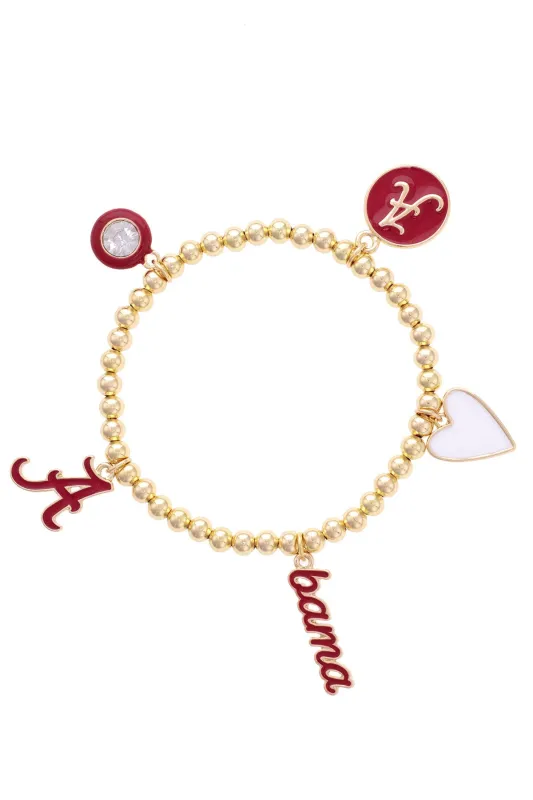 Alabama Crimson Tide Enamel Icons Stretch Bracelet in Shiny Gold made by Canvas Style