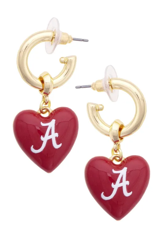 Alabama Crimson Tide Heart Drop Earrings made by Canvas Style