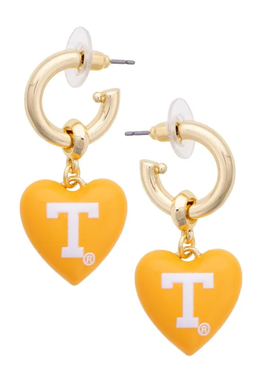 Tennessee Vols Heart Drop Earrings made by Canvas Style
