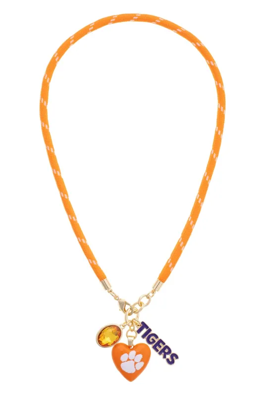 Clemson Tigers Logo Heart Paracord Necklace made by Canvas Style