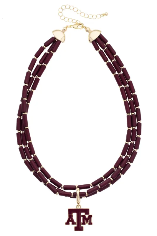Texas A&M Aggies Multi-Strand Beaded Logo Necklace made by Canvas Style