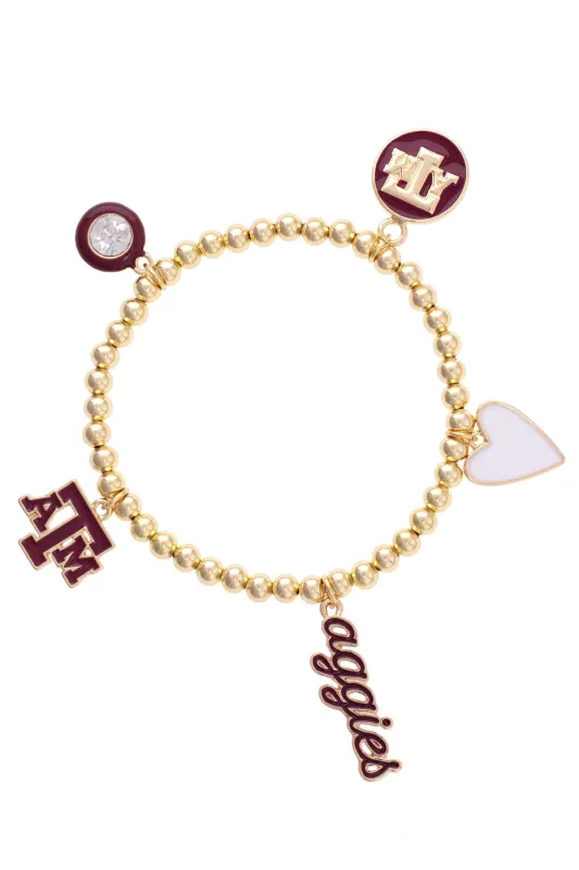Texas A&M Aggies Enamel Icons Stretch Bracelet in Shiny Gold made by Canvas Style