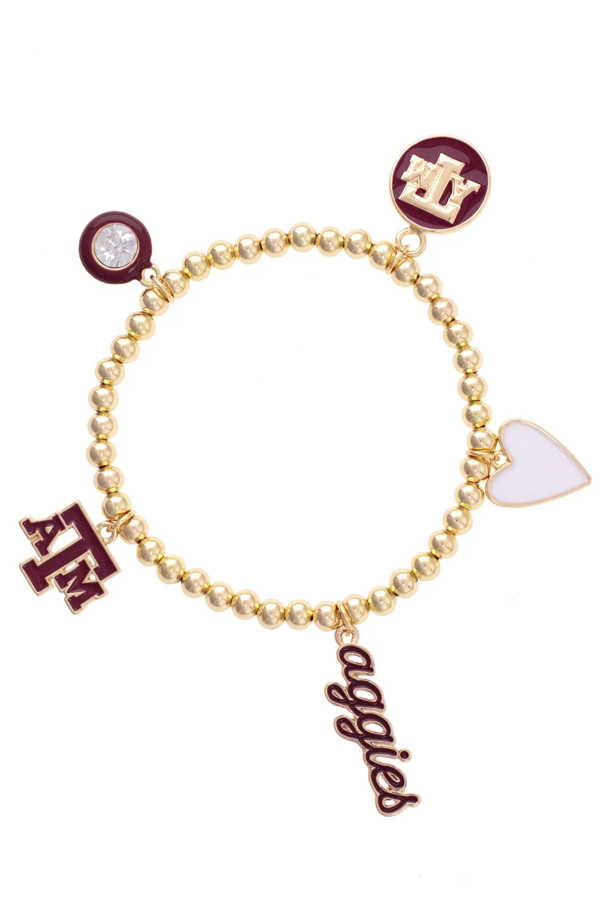 Texas A&M Aggies Enamel Icons Stretch Bracelet in Shiny Gold sold by Canvas Style