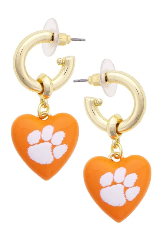 Clemson Tigers Heart Drop Earrings made by Canvas Style
