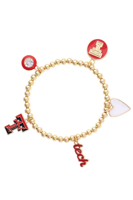 Texas Tech Red Raiders Enamel Icons Stretch Bracelet in Shiny Gold made by Canvas Style
