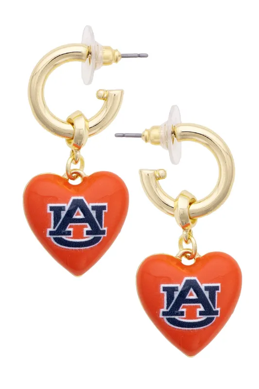 Auburn Tigers Heart Drop Earrings made by Canvas Style
