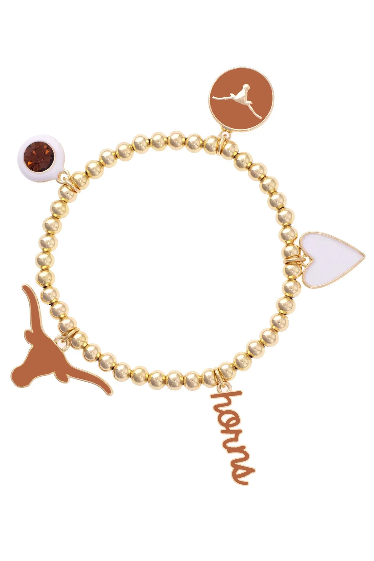 Texas Longhorns Enamel Icons Stretch Bracelet in Shiny Gold sold by Canvas Style