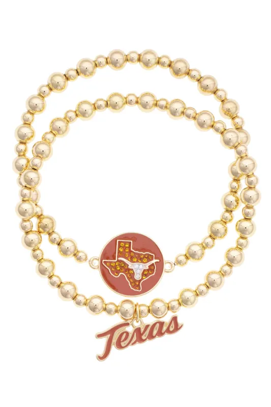 Texas Longhorns Ball Bead Bracelet Set of 2 made by Canvas Style