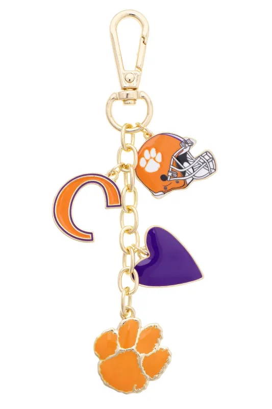 Clemson Tigers  Heart Cluster Bag Charm made by Canvas Style