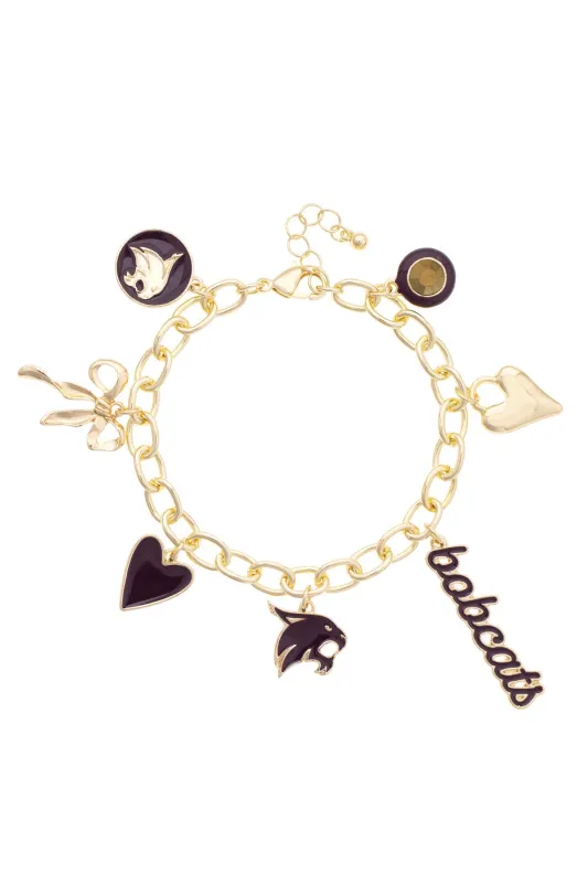 Texas State Bobcats Enamel Icons Charm Bracelet in Shiny Gold made by Canvas Style