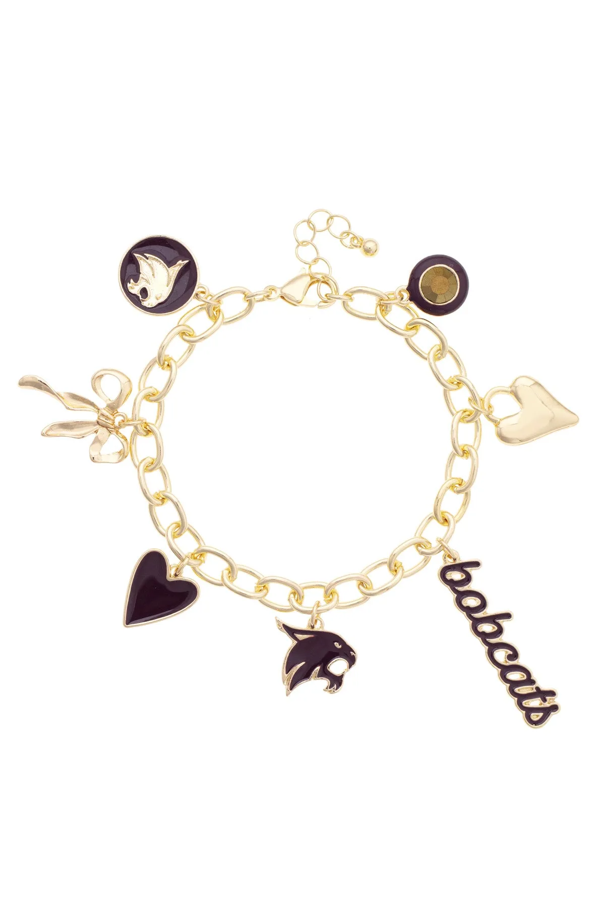 Texas State Bobcats Enamel Icons Charm Bracelet in Shiny Gold sold by Canvas Style