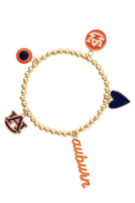 Auburn Tigers Enamel Icons Stretch Bracelet in Shiny Gold made by Canvas Style