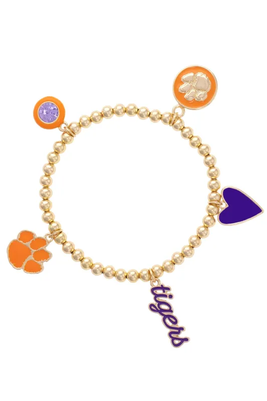 Clemson Tigers Enamel Icons Stretch Bracelet in Shiny Gold made by Canvas Style