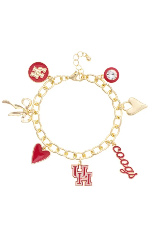 Houston Cougars Enamel Icons Charm Bracelet in Shiny Gold made by Canvas Style