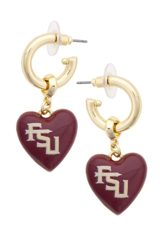 Florida State Seminoles Heart Drop Earrings made by Canvas Style