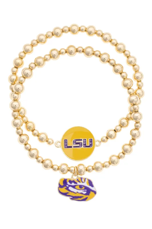 LSU Tigers Ball Bead Bracelet Set of 2 made by Canvas Style