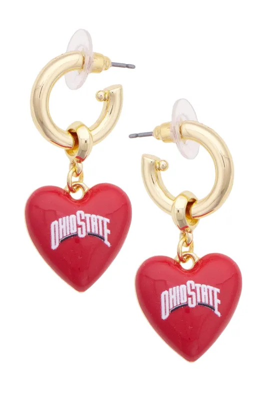 Ohio State Buckeyes Heart Drop Earrings made by Canvas Style