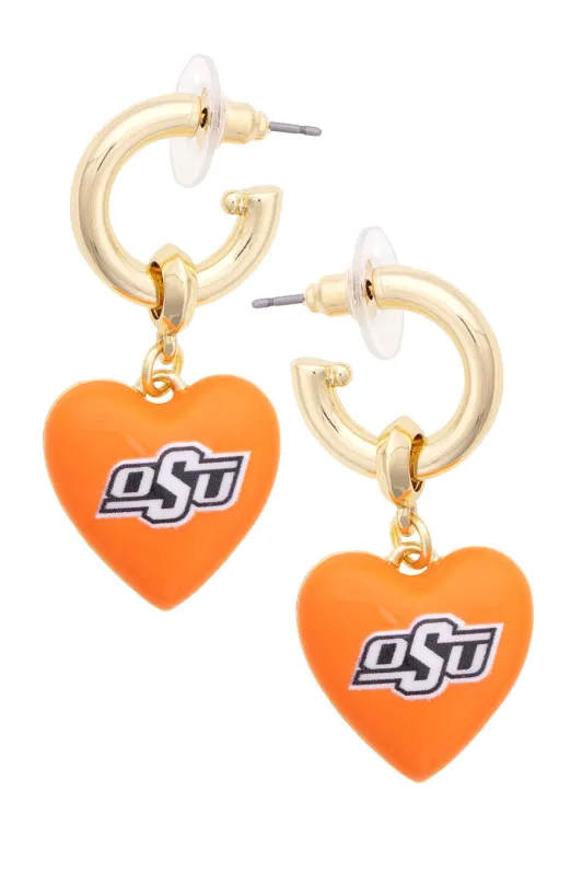 Oklahoma State Cowboys Heart Drop Earrings made by Canvas Style