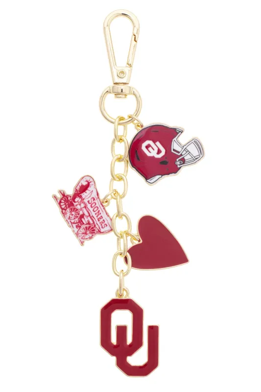 Oklahoma Sooners Heart Cluster Bag Charm made by Canvas Style