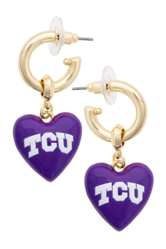 TCU Horned Frogs Heart Drop Earrings made by Canvas Style
