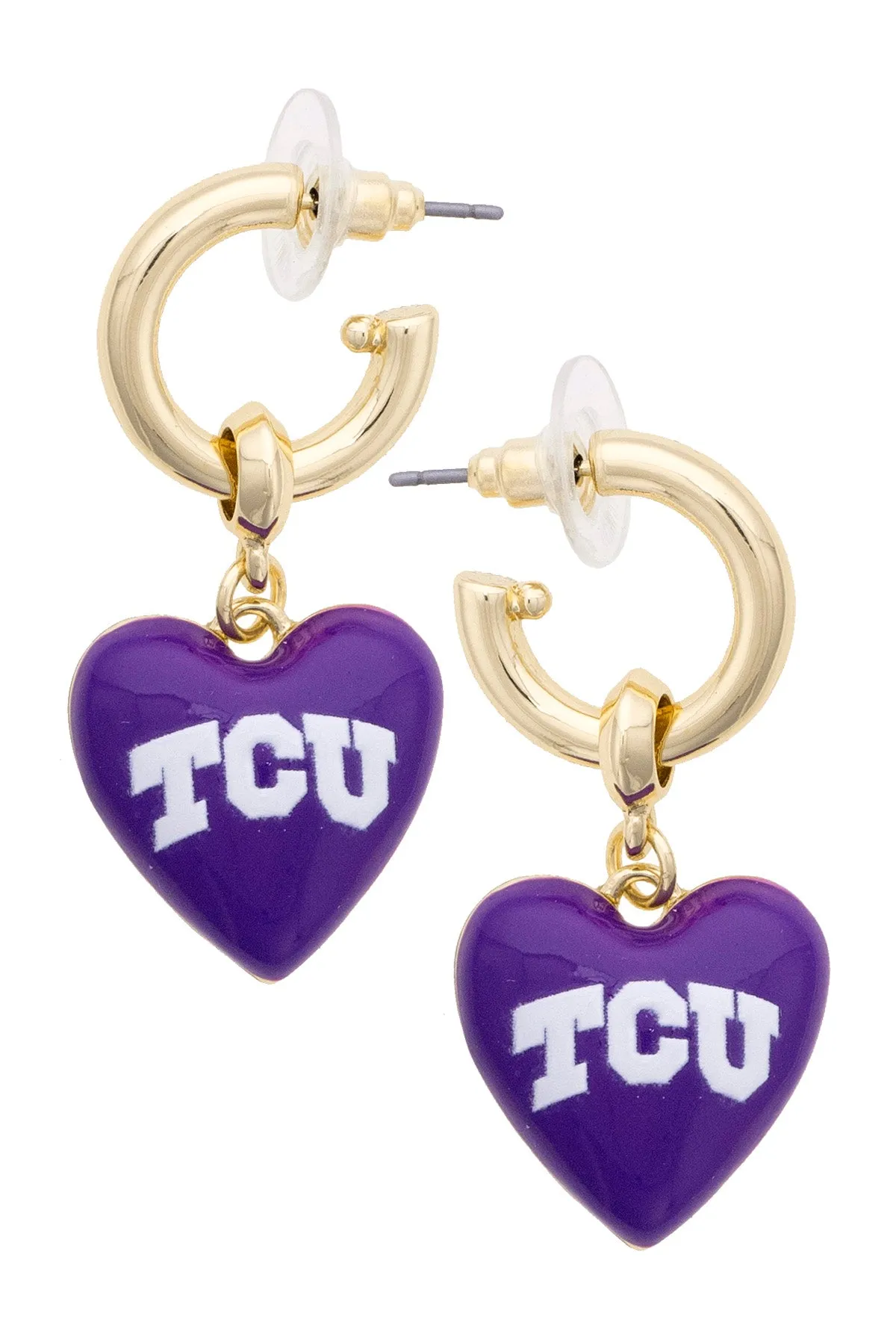 TCU Horned Frogs Heart Drop Earrings sold by Canvas Style