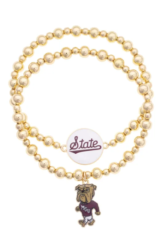 Mississippi State Bulldogs Ball Bead Bracelet Set of 2 made by Canvas Style