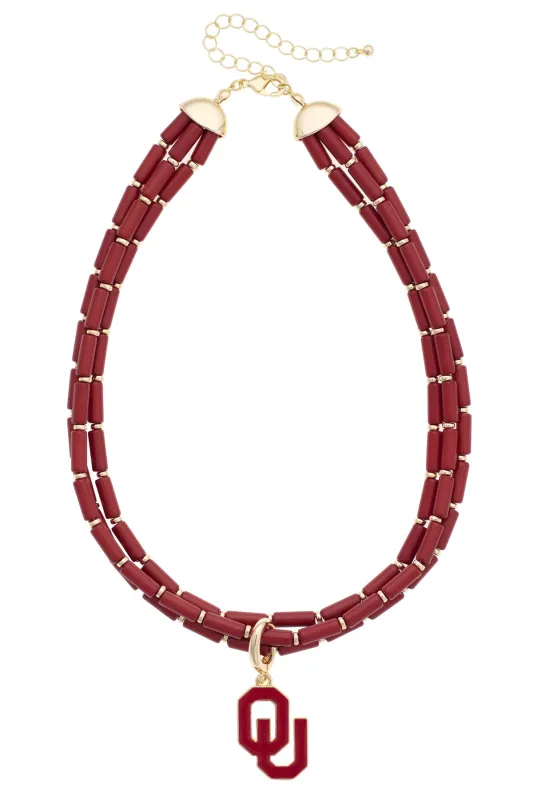 Oklahoma Sooners Multi-Strand Beaded Logo Necklace made by Canvas Style