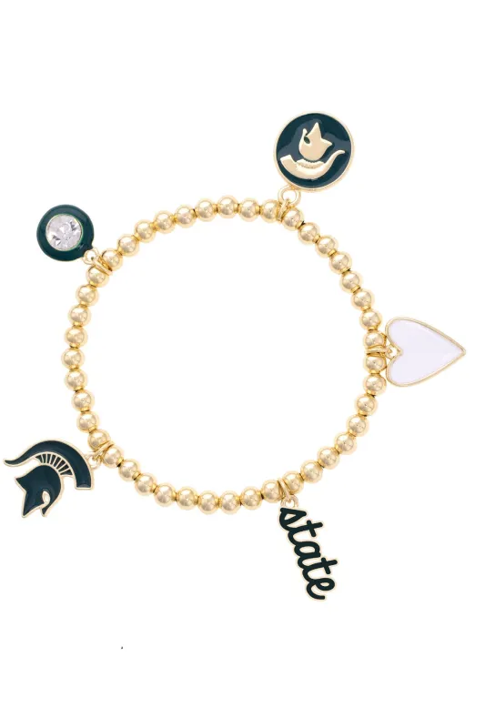 Michigan State Spartans Enamel Icons Stretch Bracelet in Shiny Gold made by Canvas Style