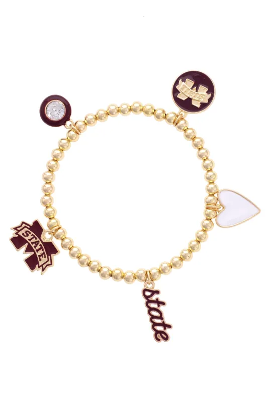 Mississippi State Bulldogs Enamel Icons Stretch Bracelet in Shiny Gold made by Canvas Style