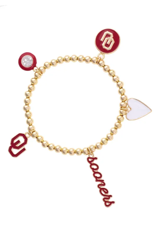 Oklahoma Sooners Enamel Icons Stretch Bracelet in Shiny Gold made by Canvas Style