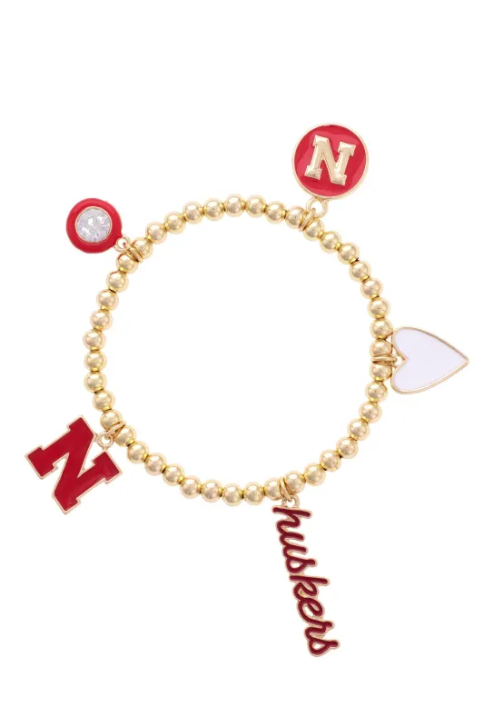 Nebraska Huskers Enamel Icons Stretch Bracelet in Shiny Gold made by Canvas Style