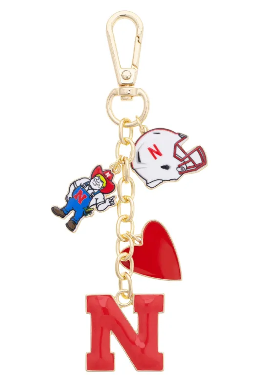Nebraska Huskers Heart Cluster Bag Charm made by Canvas Style