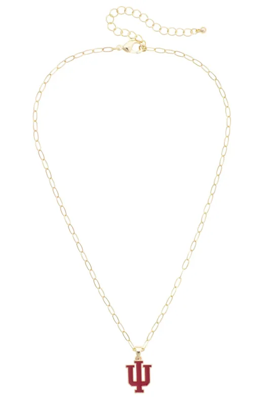 Indiana Hoosiers Enamel Pendant Necklace in Shiny Gold made by Canvas Style