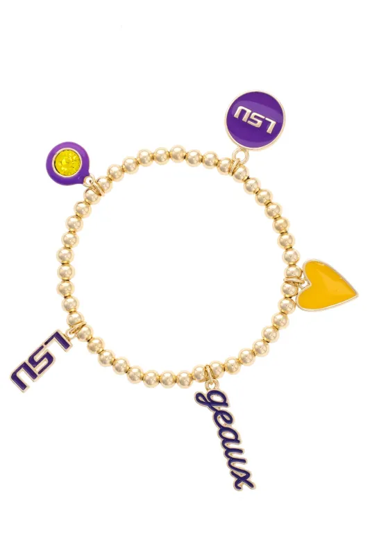 LSU Tigers Enamel Icons Stretch Bracelet in Shiny Gold made by Canvas Style