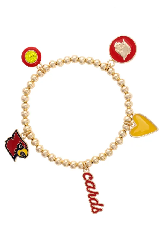 Louisville Cardinals Enamel Icons Stretch Bracelet in Shiny Gold made by Canvas Style