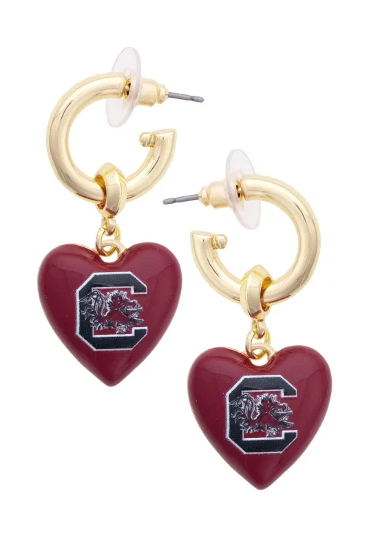 South Carolina Gamecocks Heart Drop Earrings made by Canvas Style
