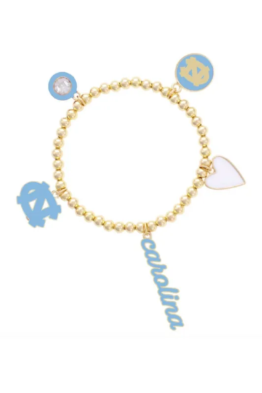 North Carolina Tar Heels Enamel Icons Stretch Bracelet in Shiny Gold made by Canvas Style
