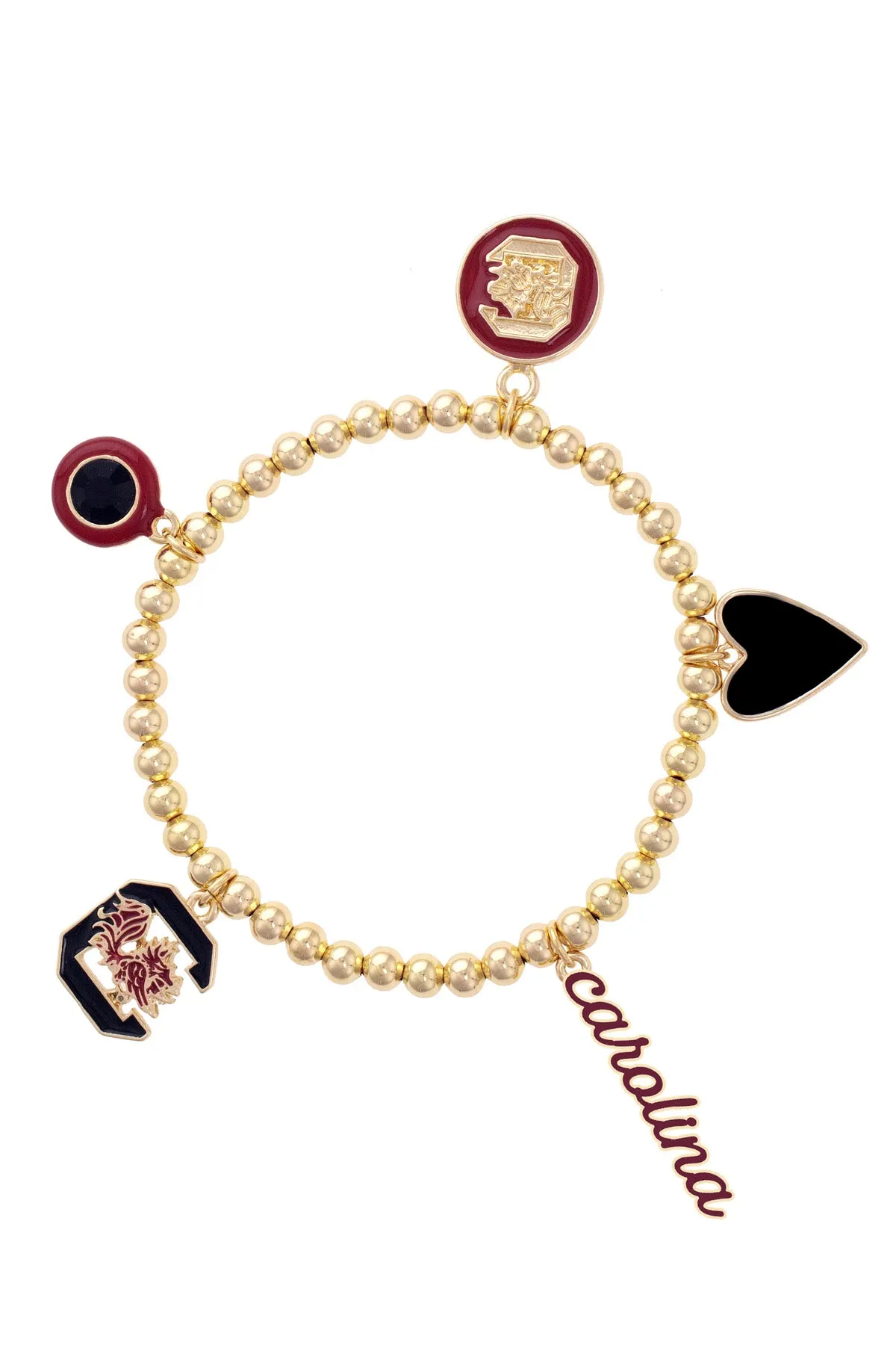 South Carolina Gamecocks Enamel Icons Stretch Bracelet in Shiny Gold sold by Canvas Style